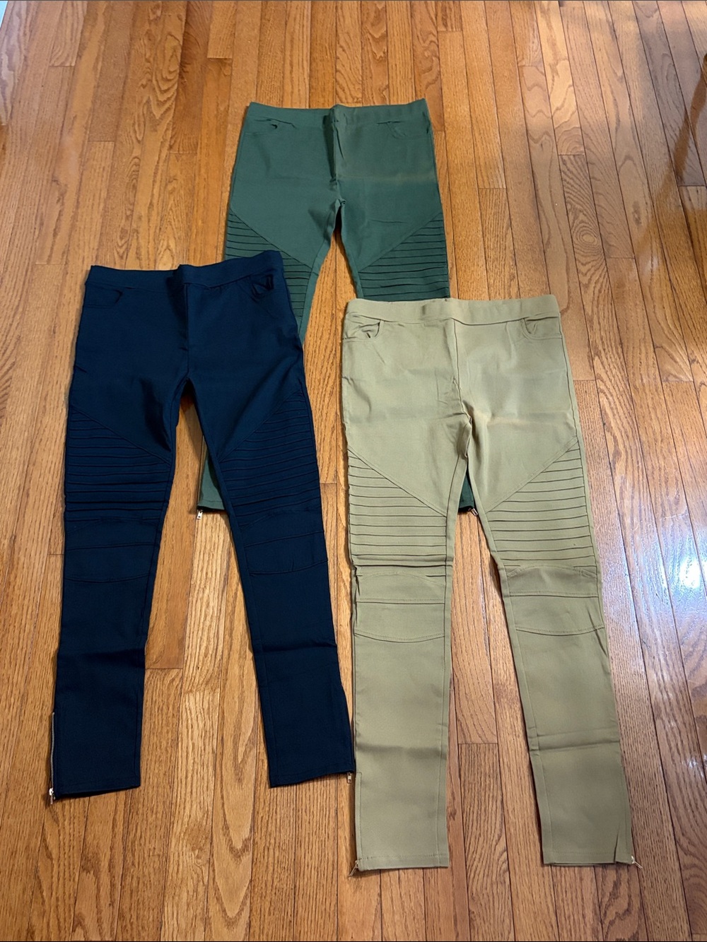 Women's Skinny Moto Pants in Black, Olive, and Khaki - Unbranded